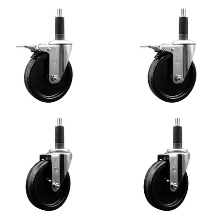 Service Caster 5'' Phenolic Swivel 1'' Expand Stem Caster Set 2 Total Lock Brakes, 4PK SCC-EXTTL20S514-PHS-2-S-2-1